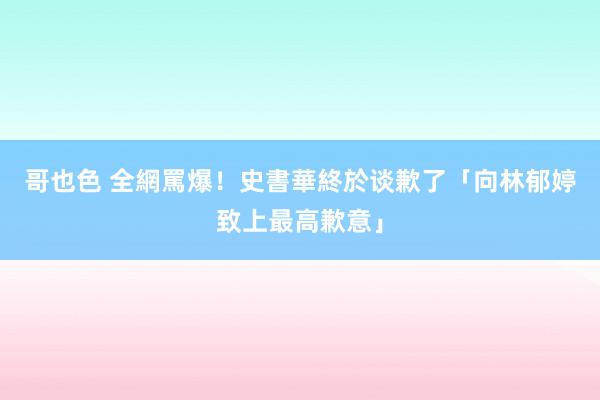 哥也色 全網罵爆！史書華終於谈歉了 「向林郁婷致上最高歉意」