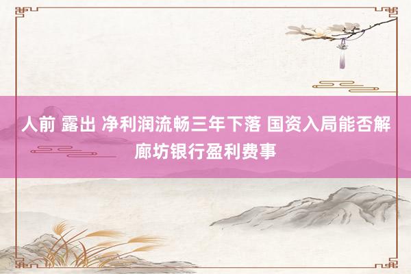 人前 露出 净利润流畅三年下落 国资入局能否解廊坊银行盈利费事